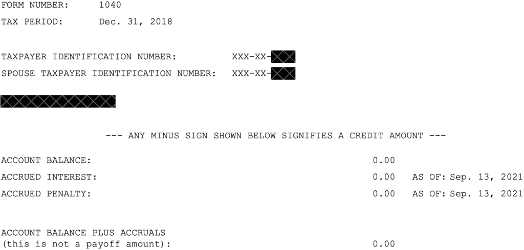 Account Transcript_Non-Filer_No SFRs_Account Balance Plus Accruals