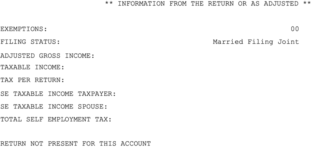 Account Transcript_Non-Filer_No SFRs_Information From the Return or As Adjusted