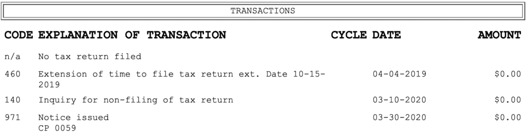 Account Transcript_Non-Filer_No SFRs_Transactions