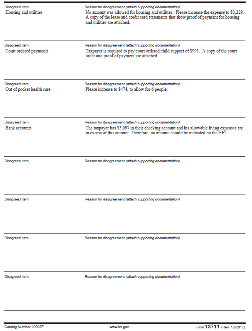 Additional Disagreed Items