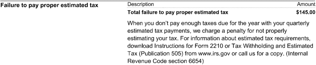 CP14 Notice Failure to Pay Estimated Tax Penalty Calculation