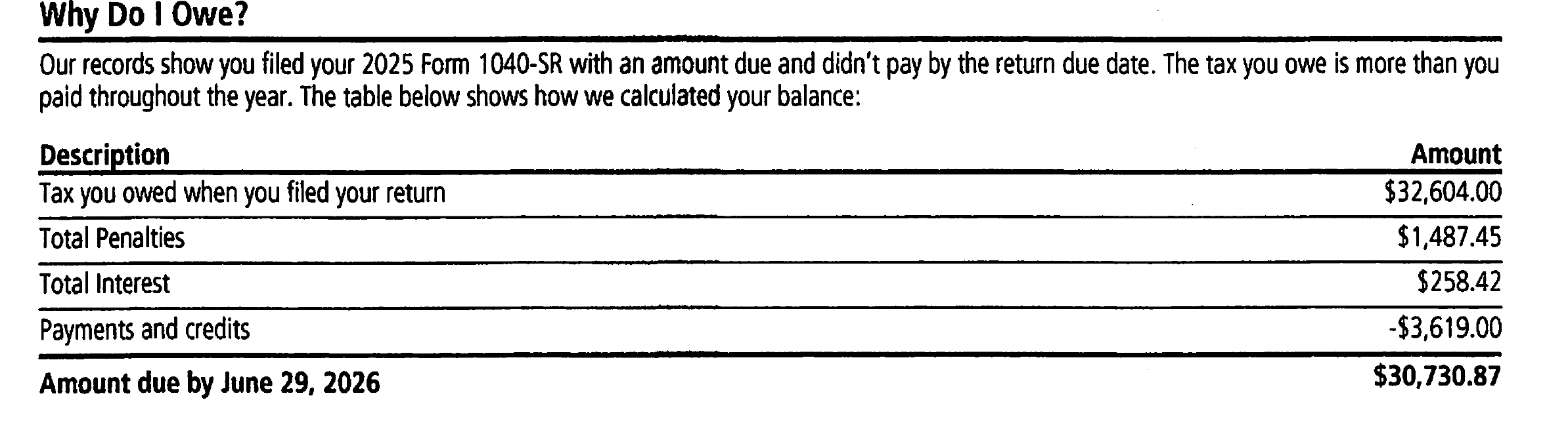 CP14E Notice Why Do I Owe Billing Summary