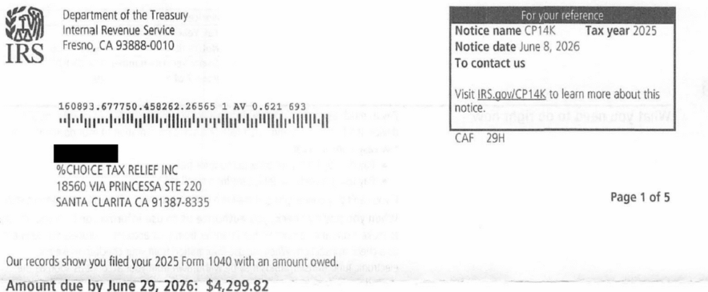 CP14K Notice Header and Amount Due