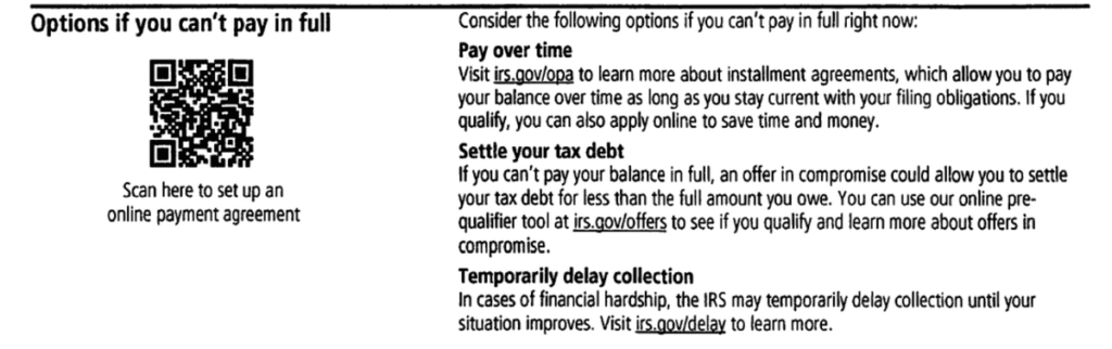 CP14K Notice Options If You Can't Pay in Full