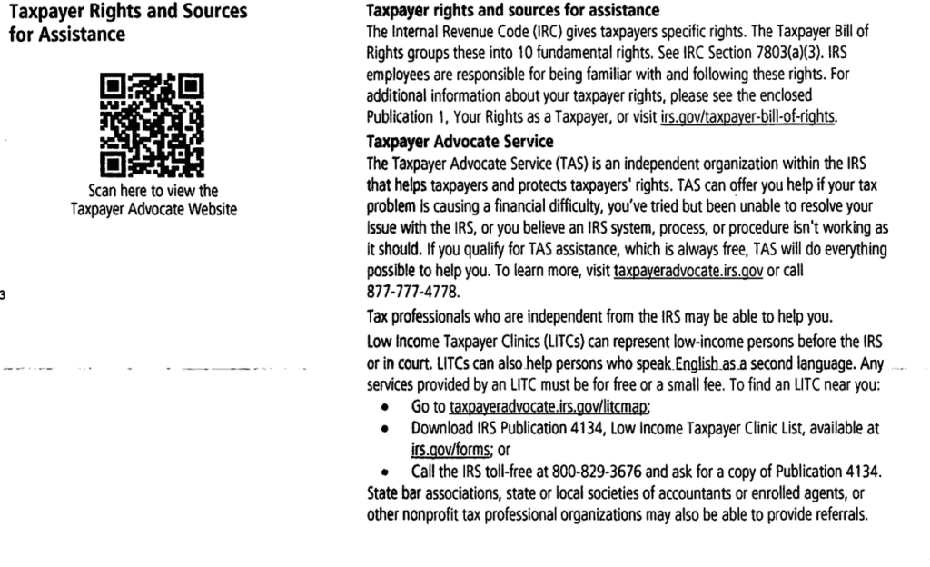 CP14K Notice Taxpayer Rights and Sources for Assistance