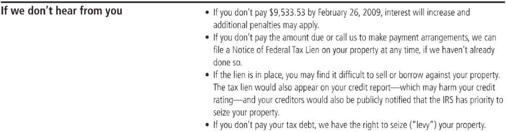 CP501 Notice What the IRS Says They Will Do If You Don't Respond