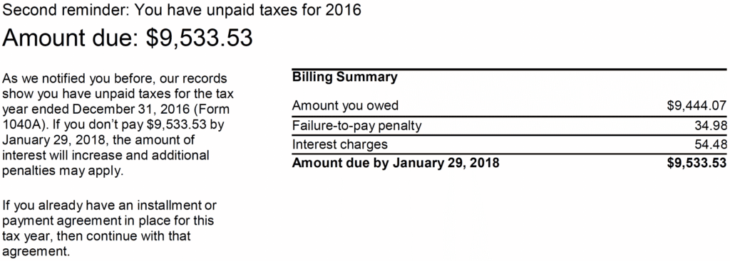 CP503 Notice Billing Summary