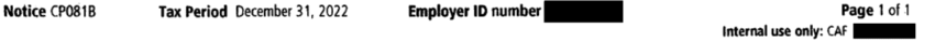 IRS Notice CP081B Tax Period