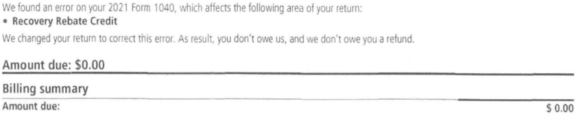 IRS Notice CP13 Amount Due and Billing Summary