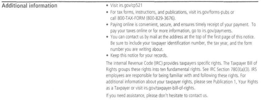 IRS Notice CP521 Additional Information