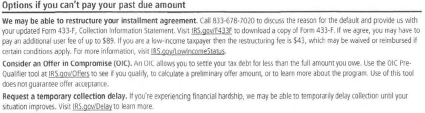 IRS Notice CP523H Options If You Cant Pay Your Past Due Amount