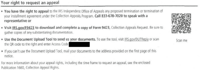 IRS Notice CP523H Your Right To Request An Appeal