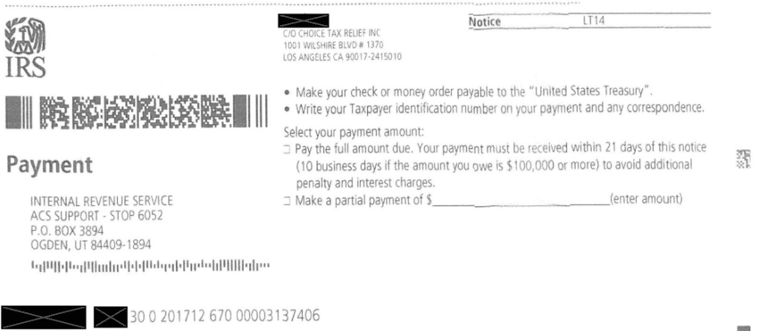 IRS Notice LT14 Payment Coupon