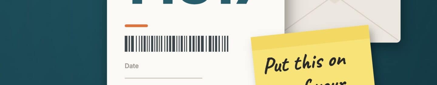 Illustration of IRS Form 14817, the Reply Cover Sheet for IRS correspondence audits, with a sticky note saying put this on top of your reply