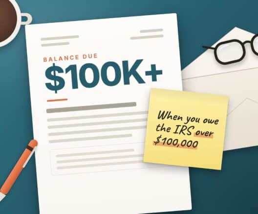 Illustration of an IRS Balance Due Over 100,000 Dollars
