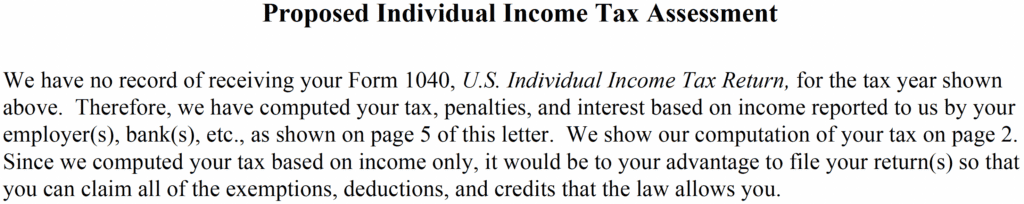 Letter 2566 Proposed Individual Income Tax Assessment