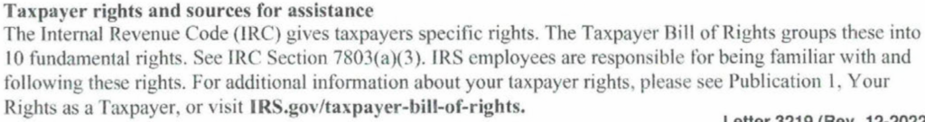 Letter 3219 Taxpayer Rights and Sources For Assistance 1