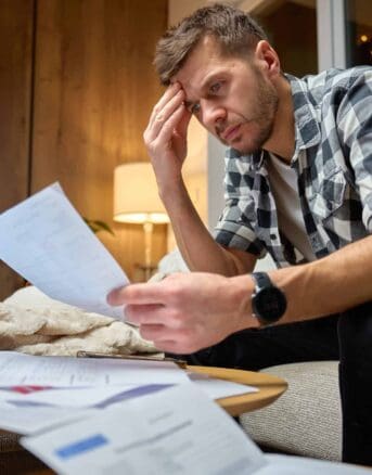 Man Overwhelmed by Paperwork After Receiving IRS Letter 729