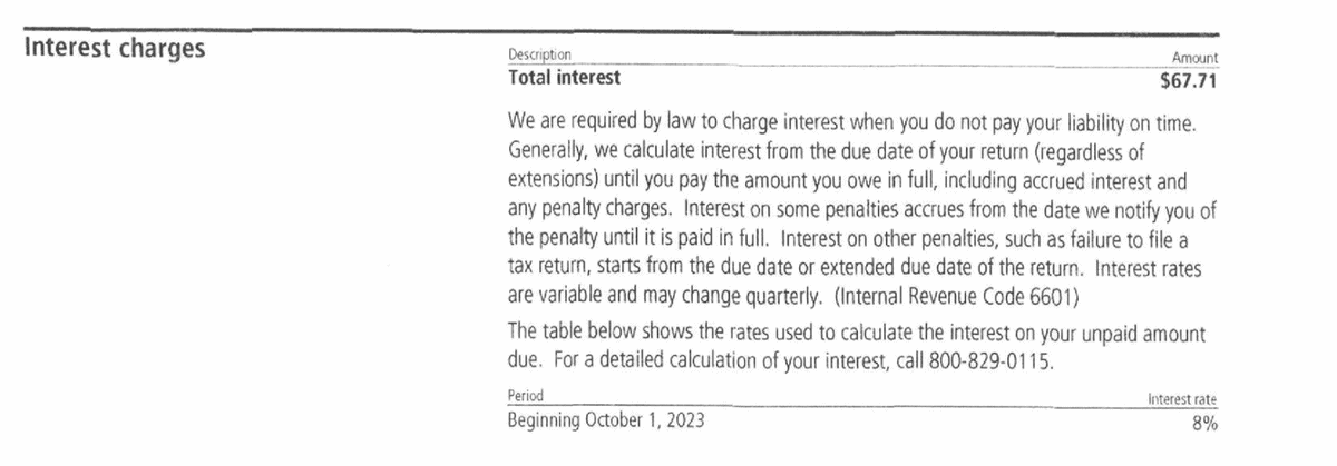 IRS Notice CP134B interest charges