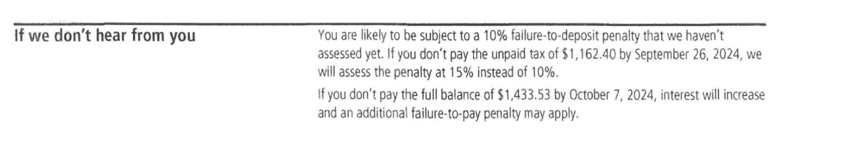 IRS Notice CP134B failure-to-deposit penalty warning