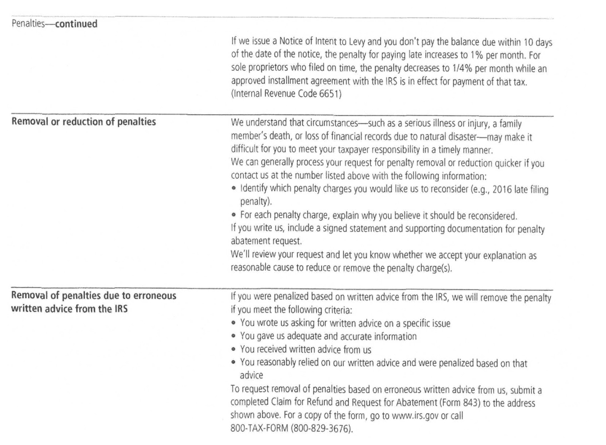 IRS Notice CP134B removal or reduction of penalties