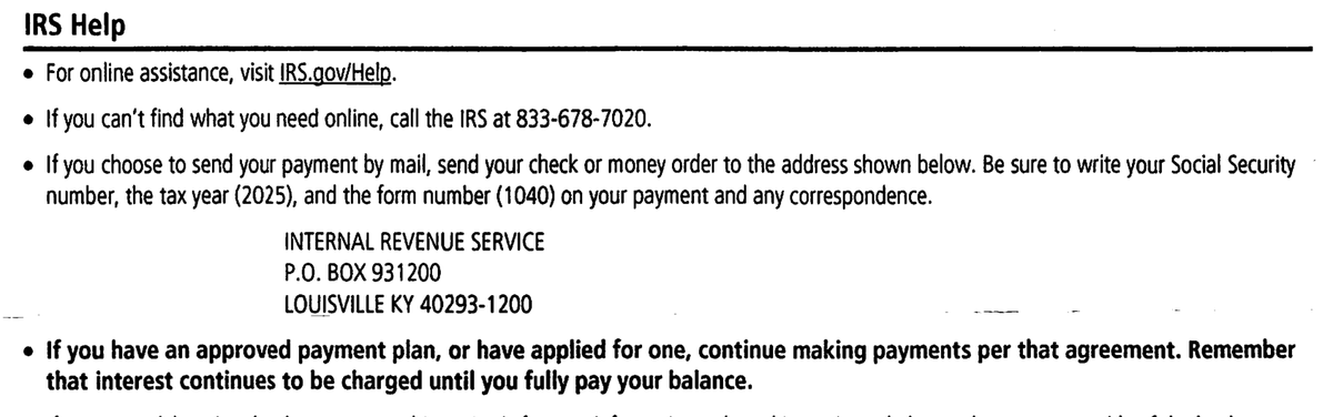 IRS Notice CP14D IRS Help section with phone number and payment mailing address