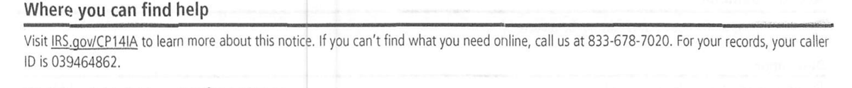 Where to find help on IRS Notice CP14IA