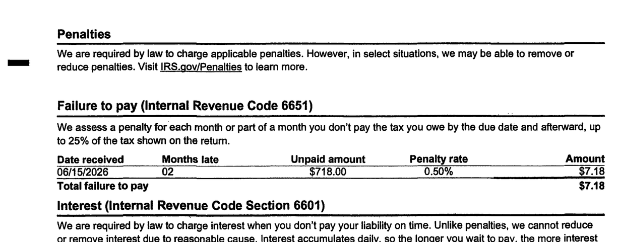 IRS Notice CP14J failure-to-pay penalty section citing Internal Revenue Code 6651