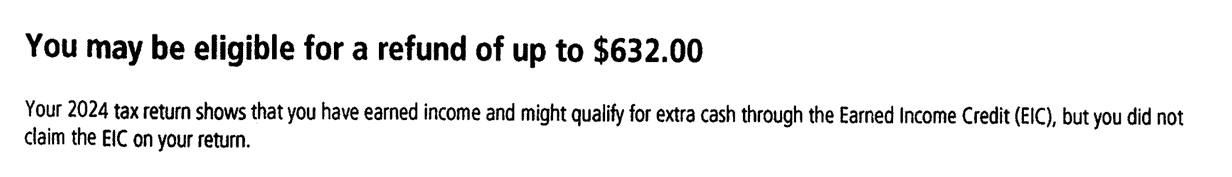 IRS Notice CP27 headline reading You may be eligible for a refund of up to $632.00 on a redacted notice a Choice Tax Relief client received