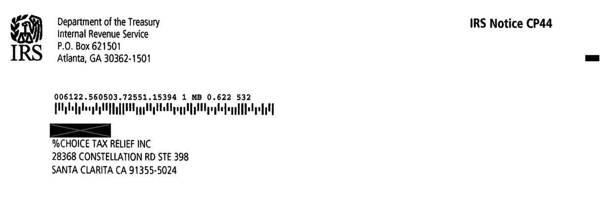IRS Notice CP44 header and recipient block