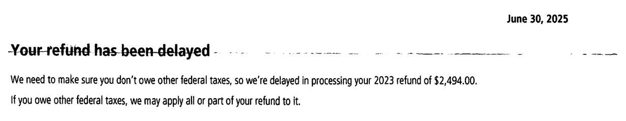 IRS Notice CP44 "Your refund has been delayed" headline