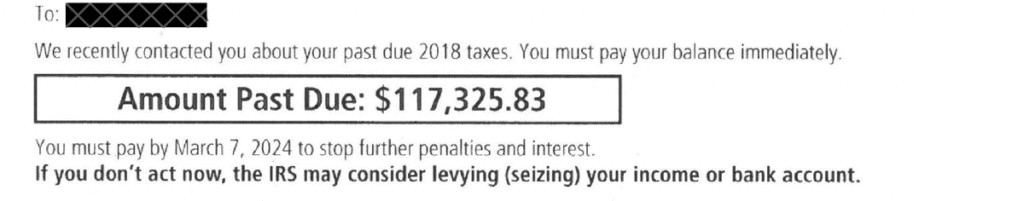 CP503 Notice Amount Past Due