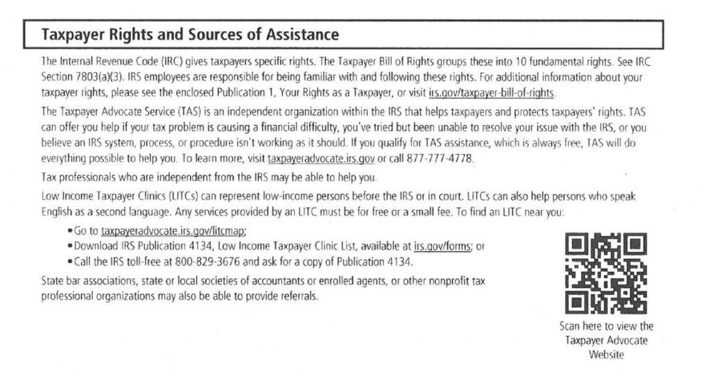 CP503 Notice Taxpayer Rights and Sources of Assistance