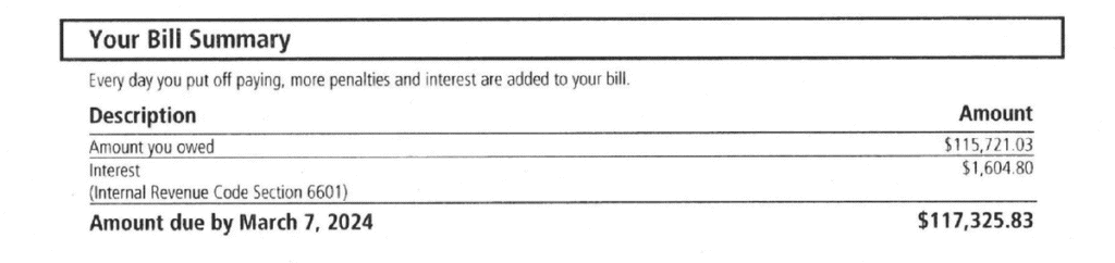 CP503 Notice Your Bill Summary