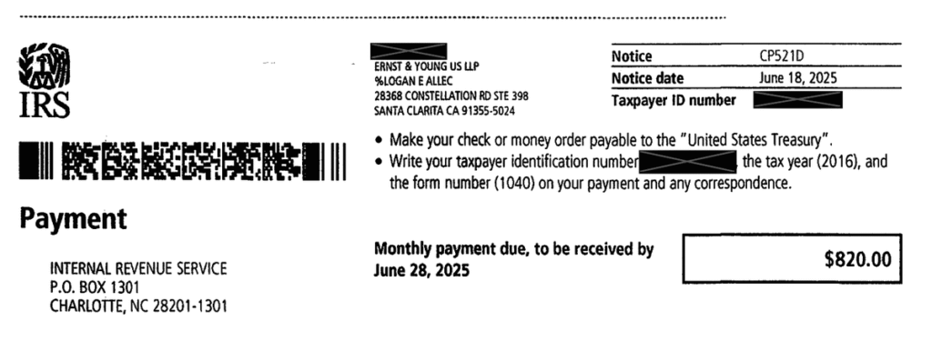 CP521D Notice Payment Stub