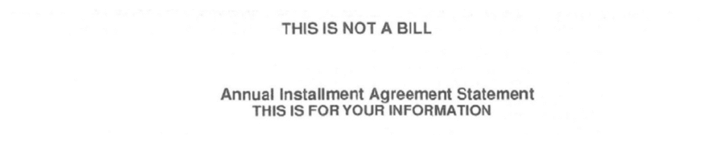 CP89 Notice This Is Not a Bill Annual Installment Agreement Statement
