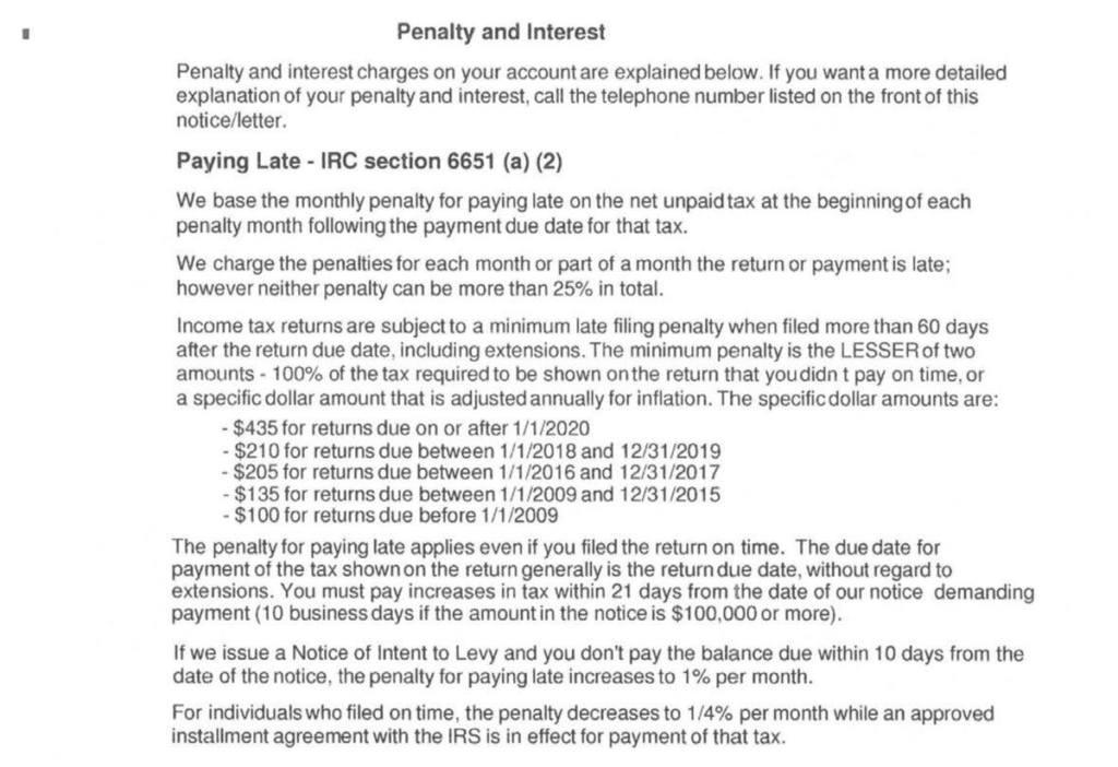 CP89 Notice Penalty and Interest Paying Late