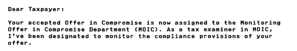 Letter 6459C Offer Assigned to MOIC Department