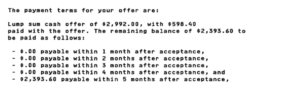 Letter 6459C Offer in Compromise Payment Terms