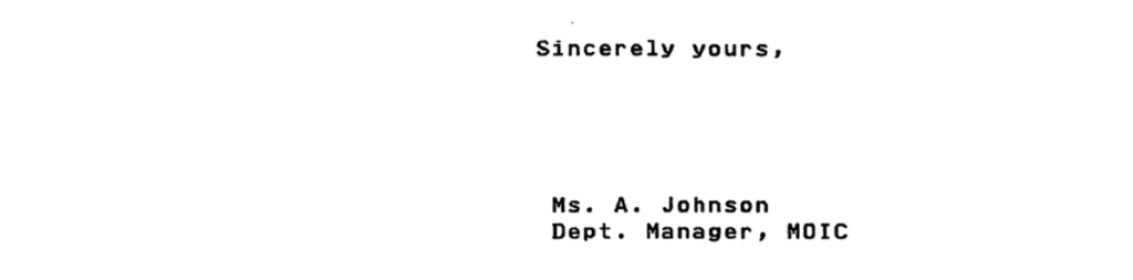 Letter 6459C Signature Block MOIC Department Manager