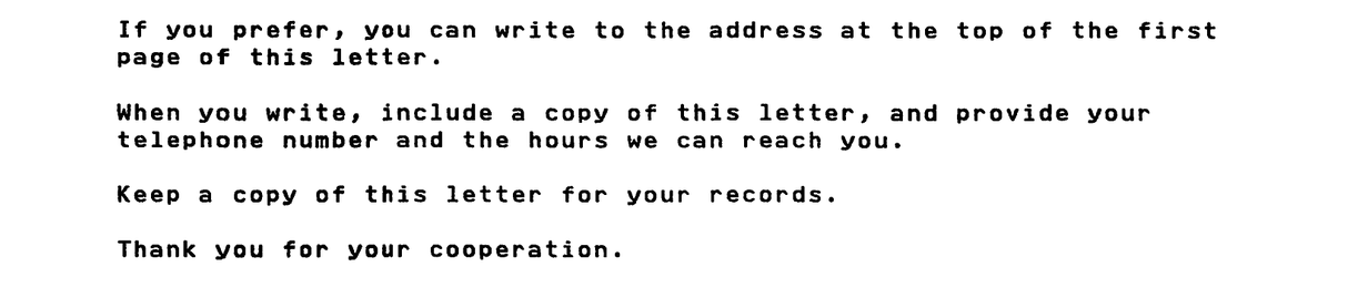 IRS Letter 143C paragraphs explaining how to write to the IRS, including a copy of the letter, and keeping a copy for your records